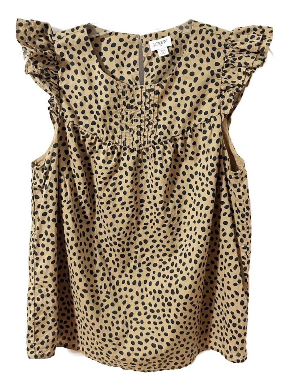 J.Crew Re-Imagined Leopard Spot Pleated Ruffle Top Size XS